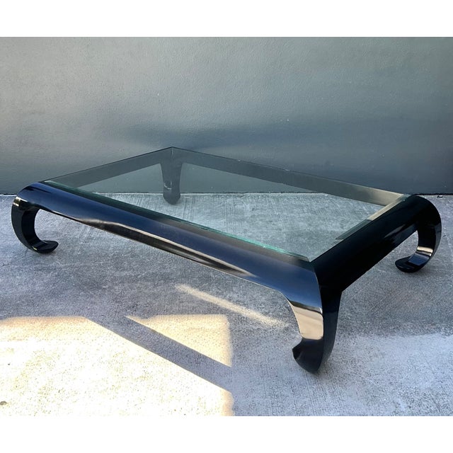Wood Vintage Lacquer and Glass Coffee Table For Sale - Image 7 of 12
