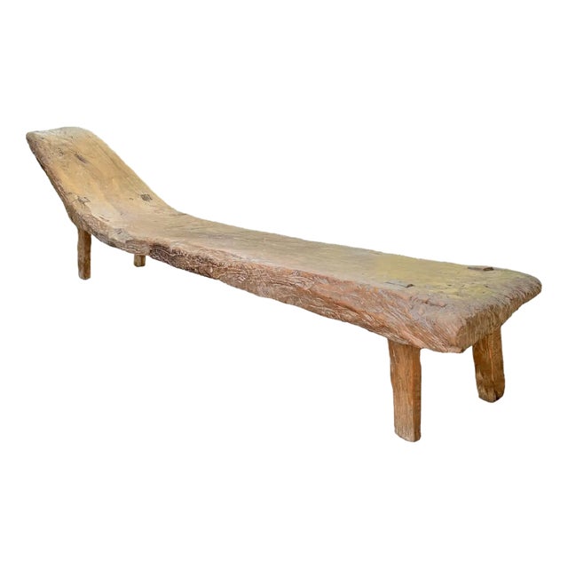 1950s Teak Wood Bench With Long Elegant Shape From Madura Island, East Java, Indonesia For Sale