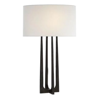 Ian K. Fowler by Visual Comfort Signature Scala Hand-Forged Table Lamp in Aged Iron with Linen Shade For Sale