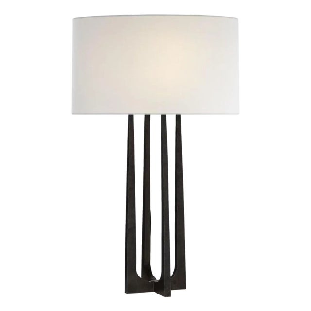 Ian K. Fowler by Visual Comfort Signature Scala Hand-Forged Table Lamp in Aged Iron with Linen Shade For Sale