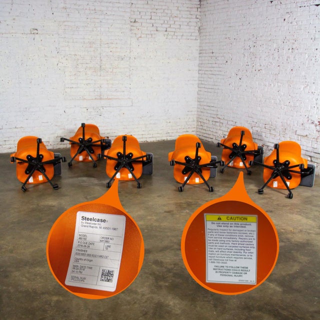 Set of 6 Early 21st Century Modern Steelcase Orange Node Task Chairs W/Work Surface & 5 Prong Base For Sale - Image 10 of 12