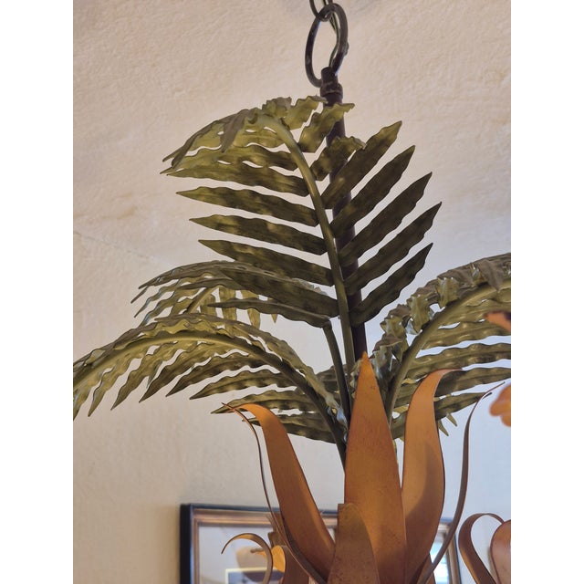 Boho Chic Vintage Italian Tole Palm Tree Chandlier or Light Fixture For Sale - Image 3 of 5