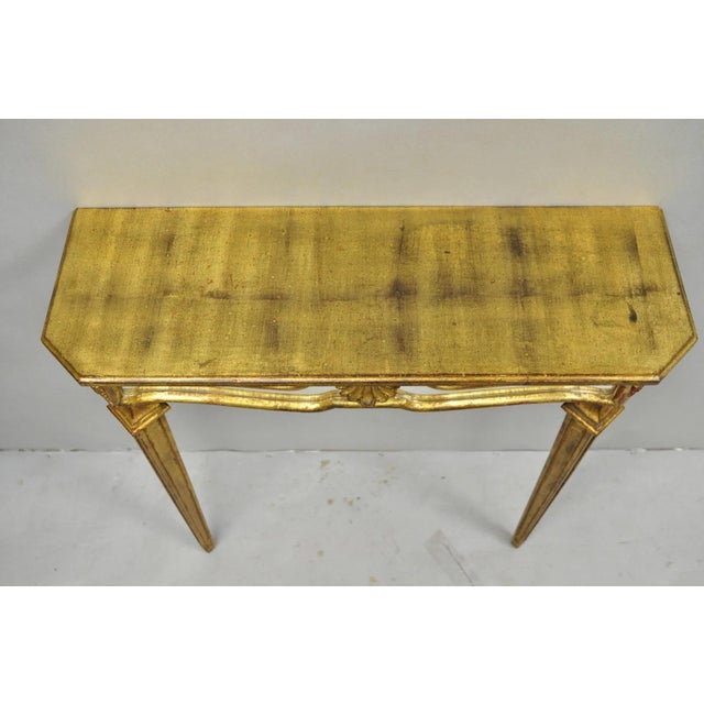 Vintage Italian Venetian Hollywood Regency Gold Gilt Small Wall Console Table For Sale - Image 4 of 18