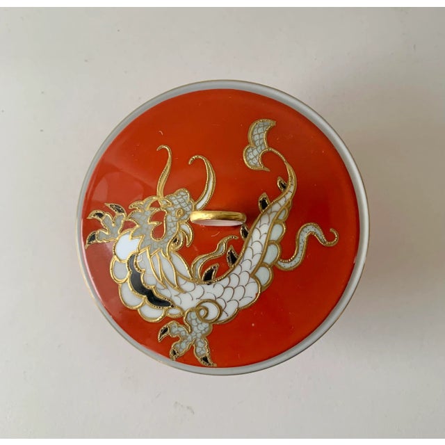 Beautiful German vintage chinoiserie covered box with hand painted dragon design Use it as a sugar bowl or candy dish...