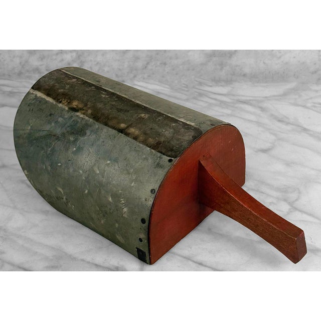 Antique Primitive Farmhouse Red Wood & Galvanized Barn Feed Ice Scoop For Sale - Image 11 of 11