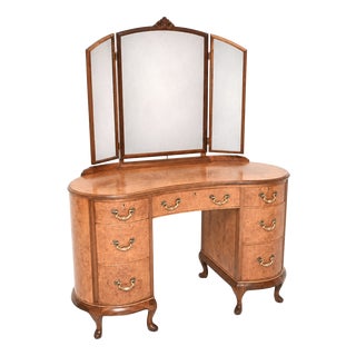 Queen Anne Burr Walnut Dressing Table, 1930s For Sale