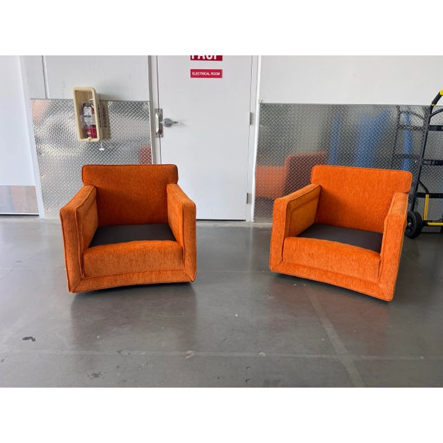 Vintage Burnt Orange Mid-Century Lounge Chairs With Down Filled Cushions, a Pair For Sale - Image 4 of 12