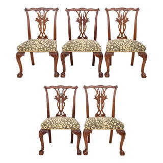 Chippendale Style Mahogany Dining Chairs, 5 For Sale