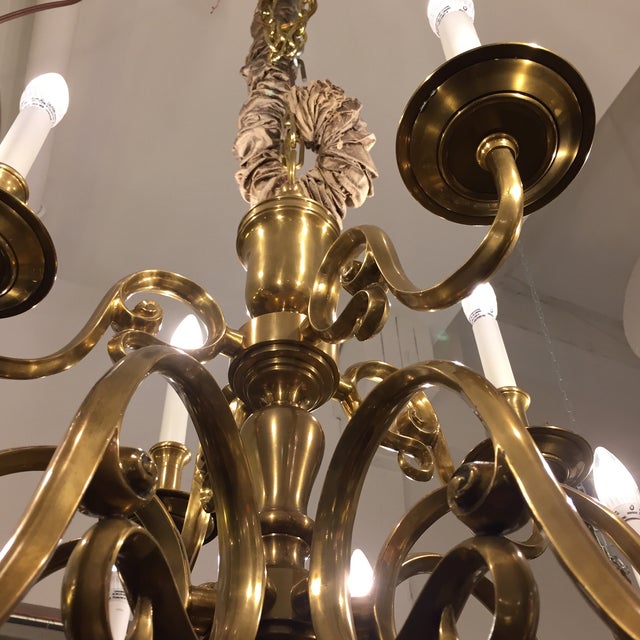 Ethan Allen Twelve-Light Brass Chandelier | Chairish