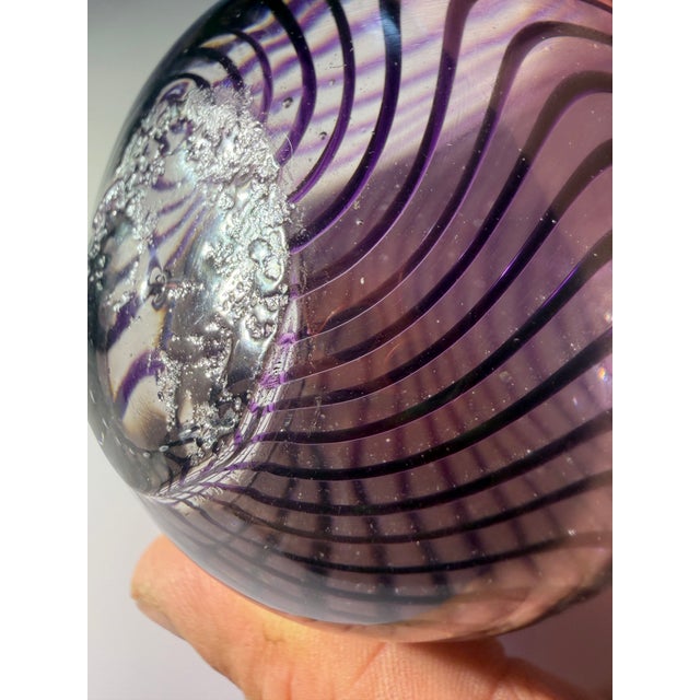 Glass Vintage Hand-Blown Purple Ribbon Swirl Studio Art Glass Paperweight - 4" For Sale - Image 7 of 10