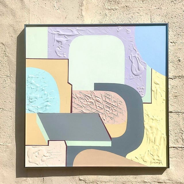 Vintage Contemporary Pastel Abstract Original Oil Painting For Sale - Image 9 of 9