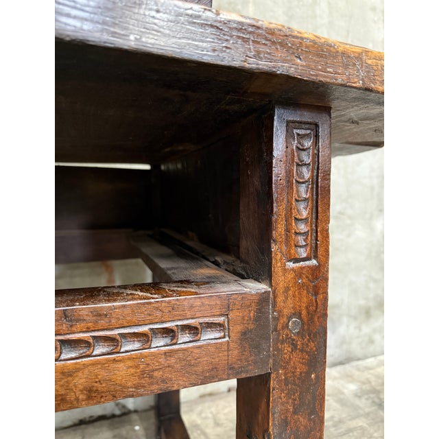 18th C. Spanish Beautifully Rustic Carved-Wood Trestle-Leg Table With Drawer For Sale - Image 15 of 18