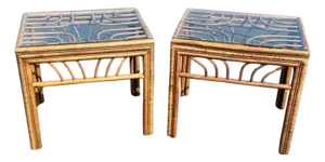Pair of Rattan Bamboo End Tables Attributed to Brown Jordan