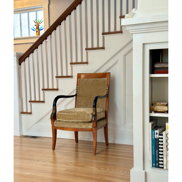 Late 20th Century Late 20th Century Neoclassical Style Armchair in Champagne Chenille Velvet With Gilt Fish Motifs For Sale - Image 5 of 16