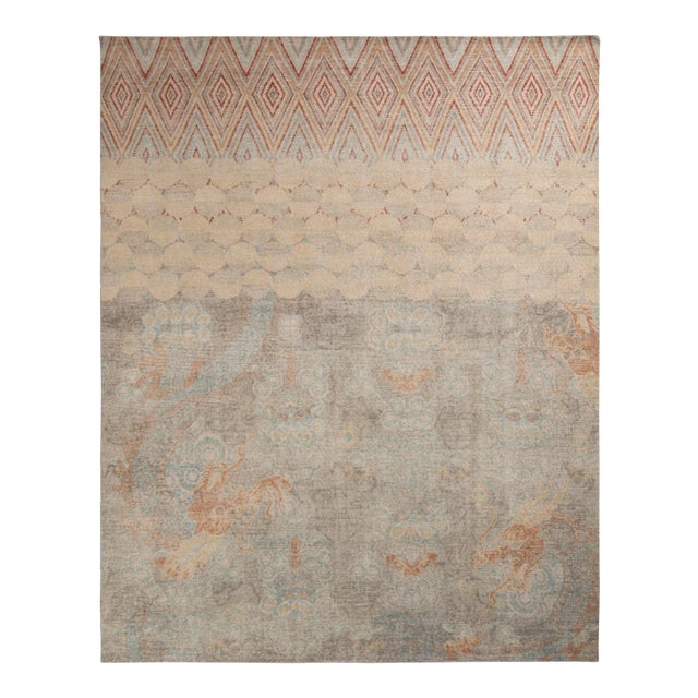 Handknotted Multi Patterned Chinese Dragon Rug, Pale, 10'x14' For Sale