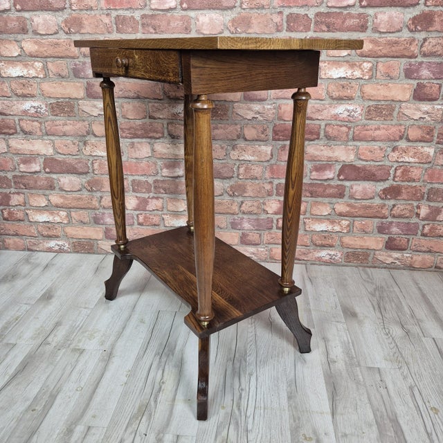 Antique Oak Side Table with Drawer, 1900s For Sale - Image 6 of 10