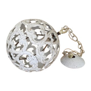 Cream and Gold Iron Globe Pendant For Sale
