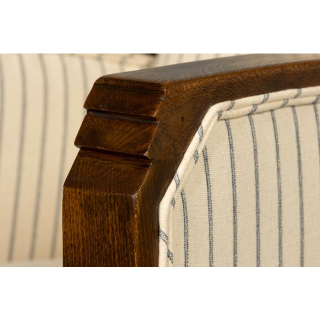 Wood Pair of 1930s French Art Deco Oak Lounge Chairs in Blue Striped Fabric For Sale - Image 7 of 17