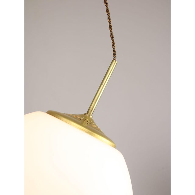 Goldenrod Mid-Century Modern Italian Opaline Glass and Brass Pendant Lamp For Sale - Image 8 of 16