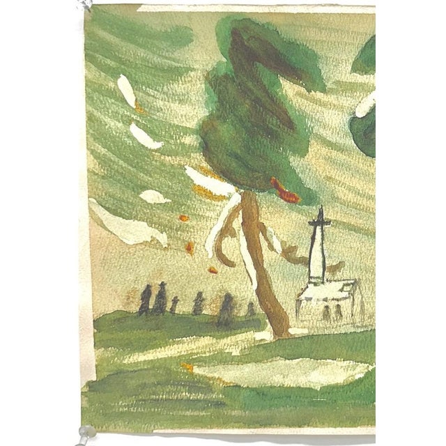 "Forest Trees, Greenish" 1970's Watercolor Painting For Sale - Image 4 of 8