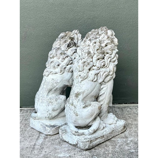 Sculpture Materials Vintage Italian Cast Cement Lion Statues - A Pair For Sale - Image 7 of 12