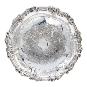 Early 20th Century Art Nouveau Round Footed Viking Silver Plated Tray