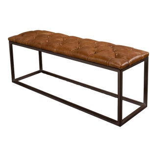 Modern Tufted Leather Bench For Sale