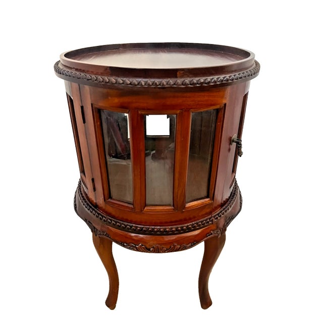 1970s Round China Cabinet Curio Display Lighted Beveled Glass Two Doors Brass Handles For Sale - Image 4 of 13