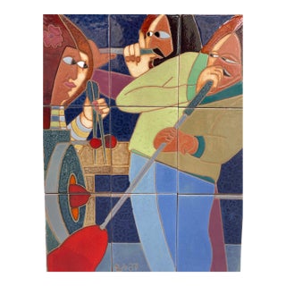 1990s "The Glassblowers" Ceramic Mosaic by Guillermo Wagner Granizo For Sale