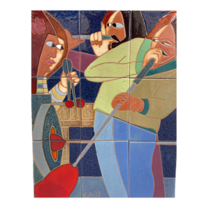 1990s "The Glassblowers" Ceramic Mosaic by Guillermo Wagner Granizo