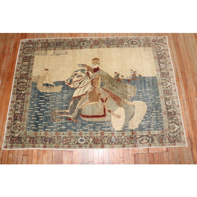 Textile 19th Century Zabihi Collection Fine Turkish Sivas Horse Pictorial Rug - 5'1" x 7'1" For Sale - Image 7 of 10