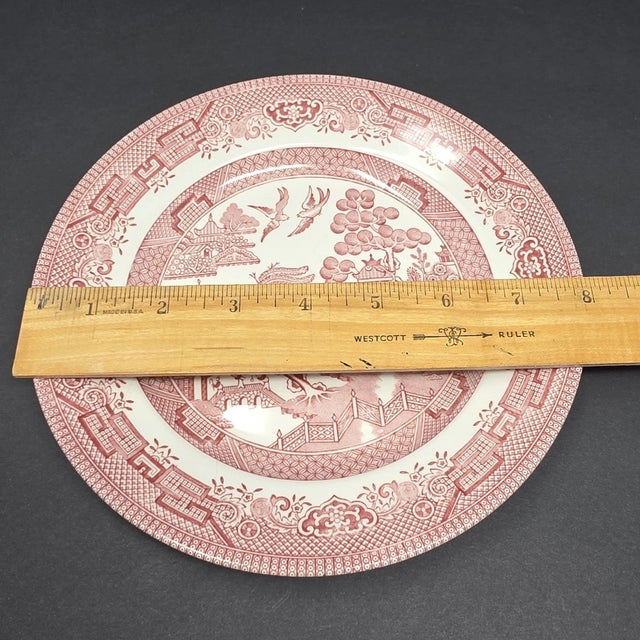 Mid-Century Modern Vintage Mid-Century Modern Churchill Willow English Cottage Rosa Pink 8" Salad Plates-Set of 8 For Sale - Image 3 of 4
