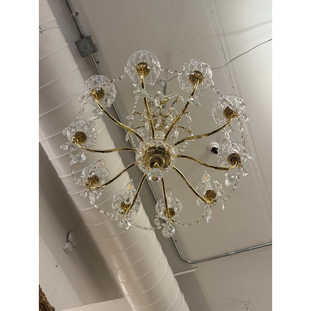 Late 20th Century Vintage Brass + Crystal Chandelier For Sale - Image 5 of 14