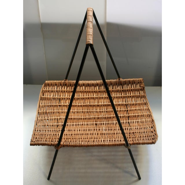 Wood Wicker Magazine Rack, 1950s For Sale - Image 7 of 8