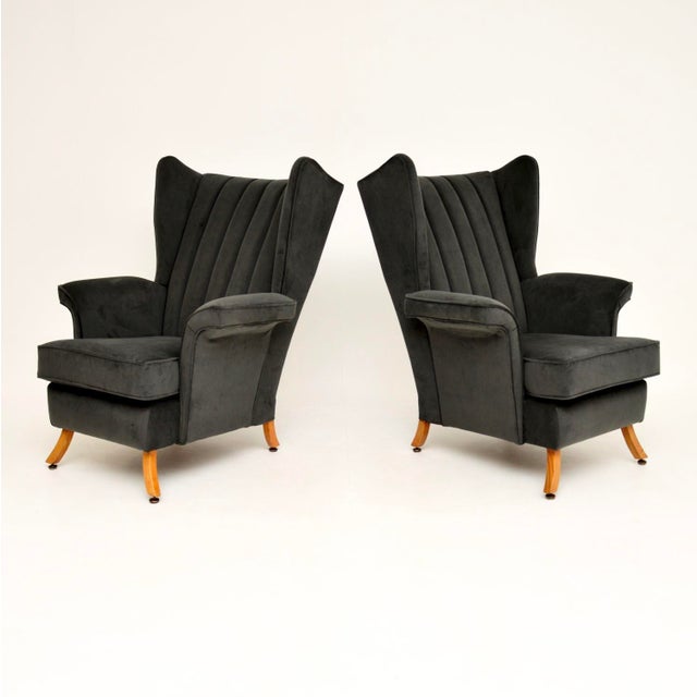 Vintage Italian Velvet Wing Back Armchairs, 1960s, Set of 2 For Sale - Image 4 of 13