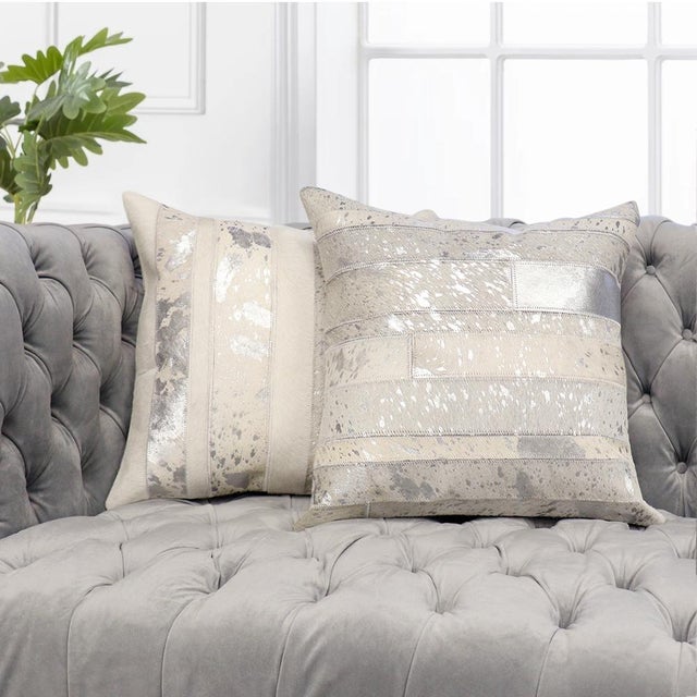 Pasargad Home Safari Striped Silver Cowhide Pillow For Sale - Image 4 of 4
