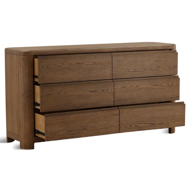 2020s Simple Brown Oak Organic Modern Six-Drawer Dresser For Sale - Image 5 of 7