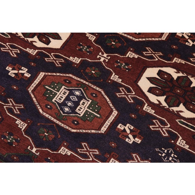 Abstract Bohemian Kargahi 1980's Brown/Blue Wool Rug - 5'1'' X 5'10'' For Sale - Image 3 of 10