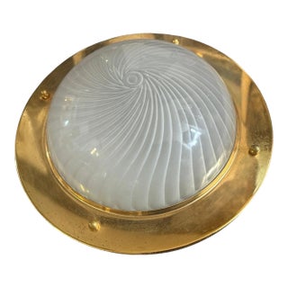 1970s Mid-Century Modern Gilded Metal and Murano Glass Ceiling or Wall Light For Sale