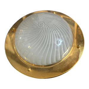 1970s Mid-Century Modern Gilded Metal and Murano Glass Ceiling or Wall Light