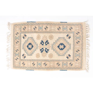 Blue and Cream Turkish Vintage Rug For Sale
