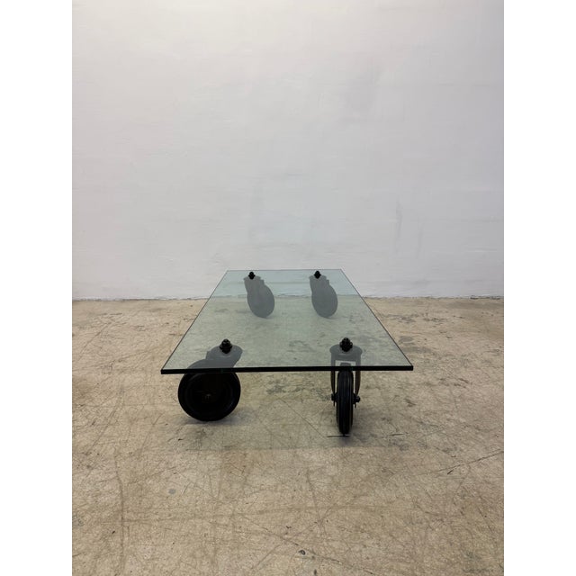 Gae Aulenti Tavolo Con Ruote Low Glass Coffee Table on Casters for Fontana Arte For Sale In Miami - Image 6 of 11
