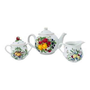 Vintage Lenox Orchard Strawberry Porcelain Tea Pot, Sugar and Creamer Set- 3 Pieces