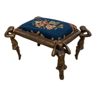 Art Nouveau Needlepoint Metal Base Stool For Sale