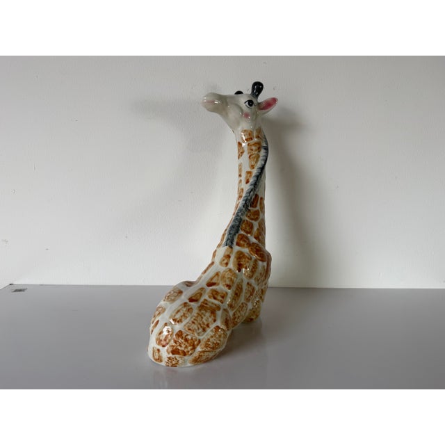 1980s Vintage Hand-Painted Ceramic Giraffe Sculpture For Sale - Image 4 of 12