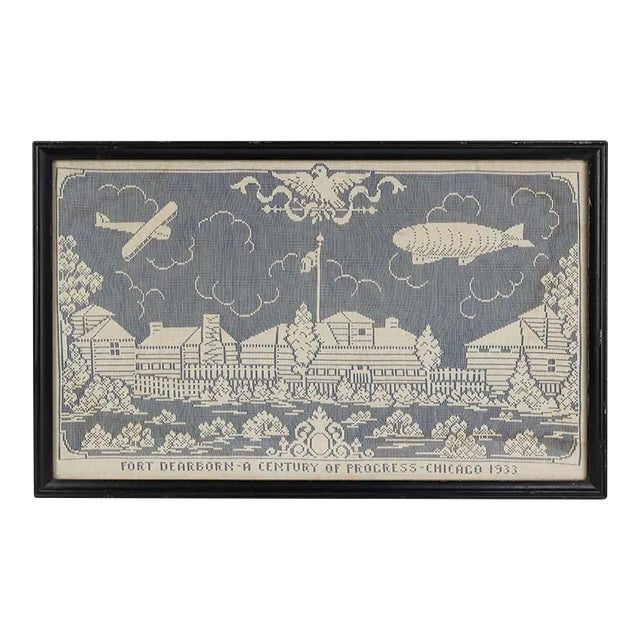 Mid 20th Century Framed Us Army's Fort Dearborn Needlepoint Art For Sale