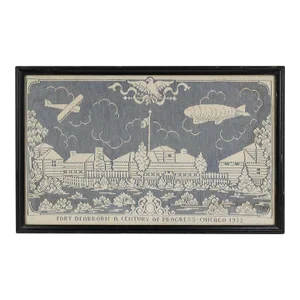 Mid 20th Century Framed Us Army's Fort Dearborn Needlepoint Art