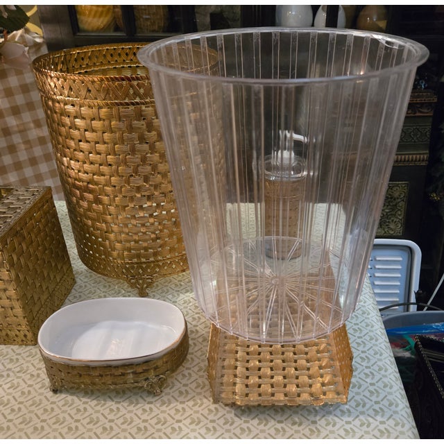 Art Deco Vintage 5 Piece Gold Bath Accessories For Sale - Image 3 of 7