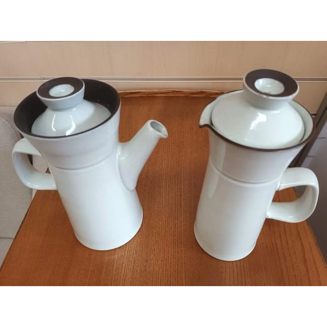 Introducing an authentic Mid Century Modern Denby Summit Coffee Set, a true gem from the late 1960s to the early 1970s....