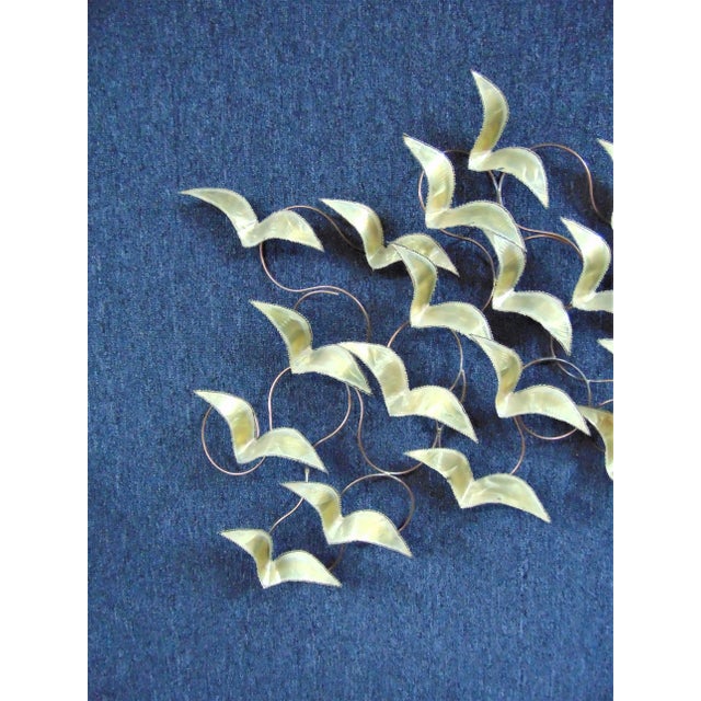 Modern Design Curtis Jere Hanging Sculpture of Birds, shiny brass birds in flight.